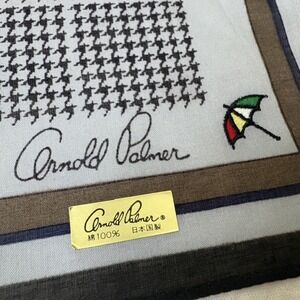 Arnold Palmer Scarf Handkerchief Houndstooth Cotton Blue Umbrella Logo 19"